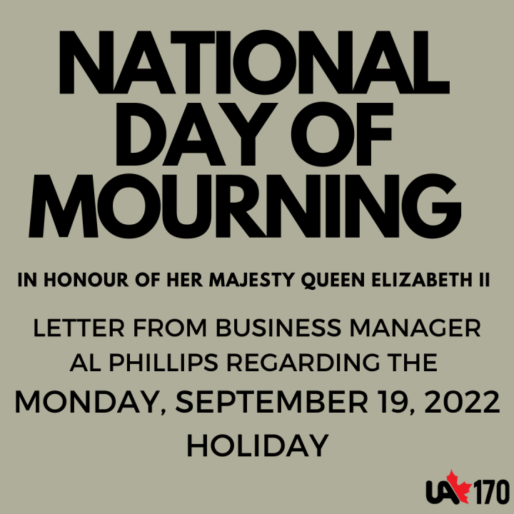 National day of Mourning – Monday, September 19